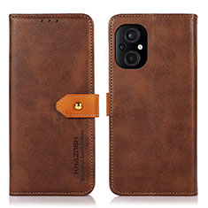 Leather Case Stands Flip Cover Holder N07P for Xiaomi Poco M5 4G Brown