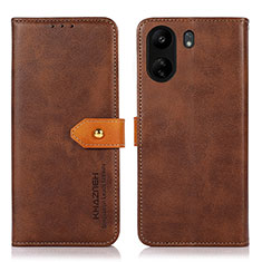 Leather Case Stands Flip Cover Holder N07P for Xiaomi Redmi 13C Brown