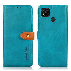 Leather Case Stands Flip Cover Holder N07P for Xiaomi Redmi 9 India Cyan
