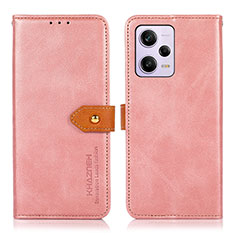 Leather Case Stands Flip Cover Holder N07P for Xiaomi Redmi Note 12 Pro 5G Pink