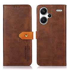 Leather Case Stands Flip Cover Holder N07P for Xiaomi Redmi Note 13 Pro+ Plus 5G Brown
