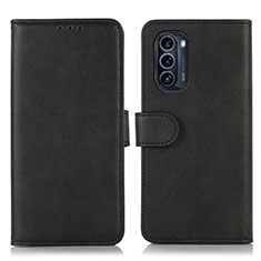 Leather Case Stands Flip Cover Holder N08P for Motorola Moto G52j 5G Black