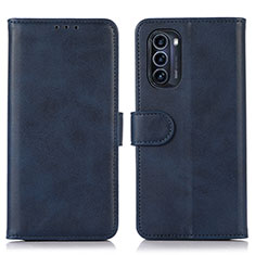 Leather Case Stands Flip Cover Holder N08P for Motorola Moto G52j 5G Blue