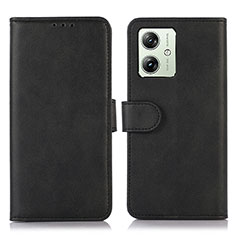 Leather Case Stands Flip Cover Holder N08P for Motorola Moto G54 5G Black