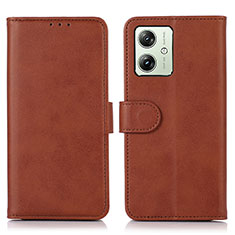 Leather Case Stands Flip Cover Holder N08P for Motorola Moto G54 5G Brown