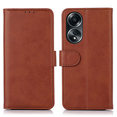 Leather Case Stands Flip Cover Holder N08P for Oppo A58 5G Brown
