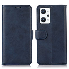 Leather Case Stands Flip Cover Holder N08P for Oppo Reno7 A Blue
