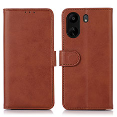 Leather Case Stands Flip Cover Holder N08P for Xiaomi Redmi 13C Brown