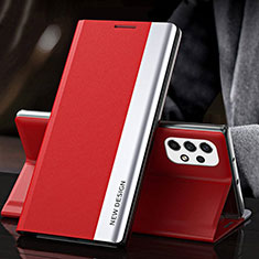 Leather Case Stands Flip Cover Holder Q01H for Samsung Galaxy A73 5G Red