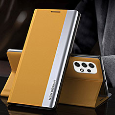 Leather Case Stands Flip Cover Holder Q01H for Samsung Galaxy A73 5G Yellow