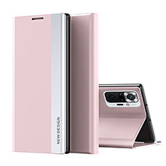 Leather Case Stands Flip Cover Holder Q01H for Xiaomi Redmi Note 10 Pro Max Rose Gold
