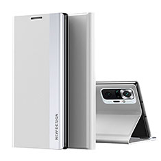Leather Case Stands Flip Cover Holder Q01H for Xiaomi Redmi Note 10 Pro Max Silver