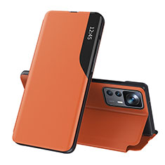 Leather Case Stands Flip Cover Holder Q02H for Xiaomi Mi 12T Pro 5G Orange