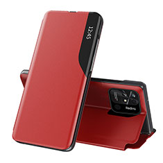 Leather Case Stands Flip Cover Holder Q02H for Xiaomi Redmi 10 Power Red
