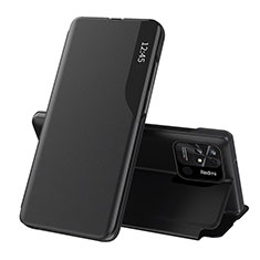 Leather Case Stands Flip Cover Holder Q02H for Xiaomi Redmi 10C 4G Black