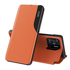 Leather Case Stands Flip Cover Holder Q02H for Xiaomi Redmi 10C 4G Orange