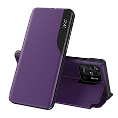 Leather Case Stands Flip Cover Holder Q02H for Xiaomi Redmi 10C 4G Purple