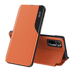 Leather Case Stands Flip Cover Holder Q02H for Xiaomi Redmi Note 10 4G Orange