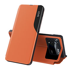 Leather Case Stands Flip Cover Holder Q02H for Xiaomi Redmi Note 11E Pro 5G Orange