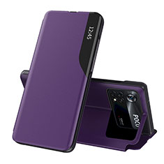 Leather Case Stands Flip Cover Holder Q02H for Xiaomi Redmi Note 11E Pro 5G Purple