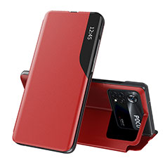 Leather Case Stands Flip Cover Holder Q02H for Xiaomi Redmi Note 11E Pro 5G Red