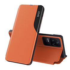 Leather Case Stands Flip Cover Holder Q03H for Xiaomi Poco F4 5G Orange