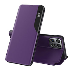 Leather Case Stands Flip Cover Holder QH1 for Huawei Honor X8b Purple