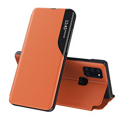 Leather Case Stands Flip Cover Holder QH1 for Samsung Galaxy A21s Orange