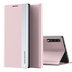 Leather Case Stands Flip Cover Holder QH1 for Samsung Galaxy A70 Rose Gold