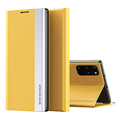 Leather Case Stands Flip Cover Holder QH1 for Samsung Galaxy S20 Plus Yellow