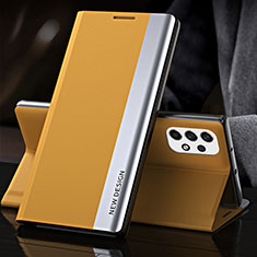 Leather Case Stands Flip Cover Holder QH2 for Samsung Galaxy A23 5G Yellow
