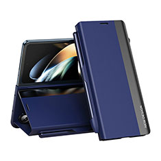 Leather Case Stands Flip Cover Holder QH2 for Samsung Galaxy Z Fold5 5G Blue