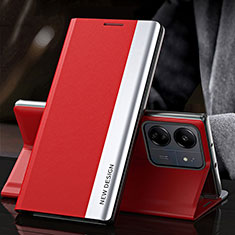 Leather Case Stands Flip Cover Holder QH2 for Xiaomi Redmi 13C Red