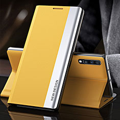 Leather Case Stands Flip Cover Holder QH3 for Samsung Galaxy A70 Yellow