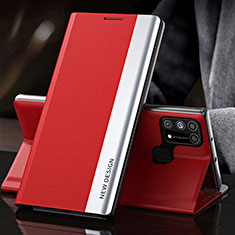 Leather Case Stands Flip Cover Holder QH3 for Samsung Galaxy M21s Red