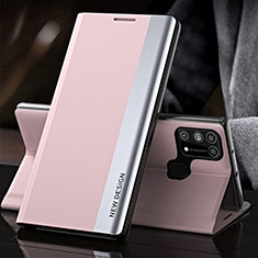 Leather Case Stands Flip Cover Holder QH3 for Samsung Galaxy M31 Rose Gold