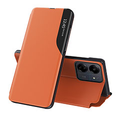 Leather Case Stands Flip Cover Holder QH3 for Xiaomi Redmi 13C Orange