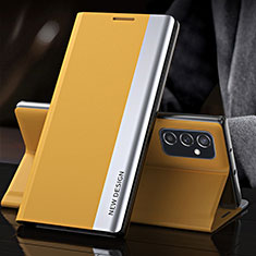Leather Case Stands Flip Cover Holder QH4 for Samsung Galaxy F23 5G Yellow
