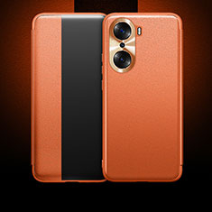 Leather Case Stands Flip Cover Holder QK1 for Huawei Honor 60 5G Orange