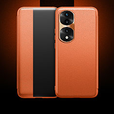 Leather Case Stands Flip Cover Holder QK1 for Huawei Honor 70 Pro 5G Orange