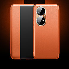 Leather Case Stands Flip Cover Holder QK1 for Huawei P50 Orange