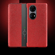 Leather Case Stands Flip Cover Holder QK2 for Huawei P50 Pro Red