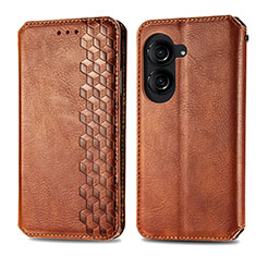 Leather Case Stands Flip Cover Holder S01D for Asus ZenFone 10 Brown