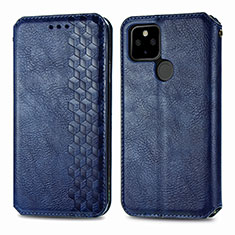 Leather Case Stands Flip Cover Holder S01D for Google Pixel 4a 5G Blue