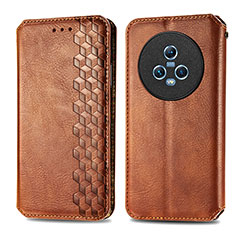 Leather Case Stands Flip Cover Holder S01D for Huawei Honor Magic5 5G Brown