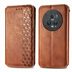 Leather Case Stands Flip Cover Holder S01D for Huawei Honor Magic5 Pro 5G Brown