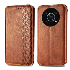 Leather Case Stands Flip Cover Holder S01D for Huawei Nova Y90 Brown
