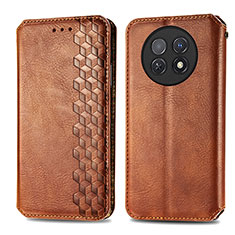 Leather Case Stands Flip Cover Holder S01D for Huawei Nova Y91 Brown