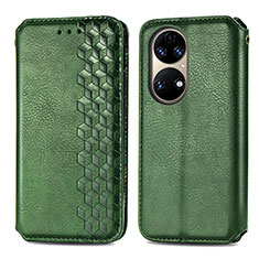 Leather Case Stands Flip Cover Holder S01D for Huawei P50 Pro Green