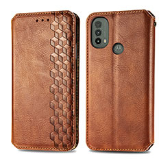 Leather Case Stands Flip Cover Holder S01D for Motorola Moto E20 Brown
